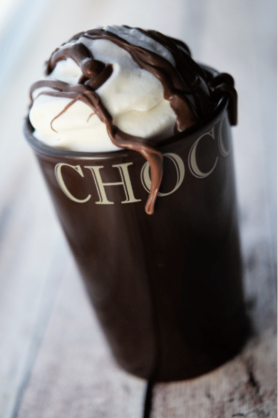 nutella hot chocolate in a brown mug
