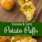  A collage photo of food on a wooden table, with Mashed potato puffs