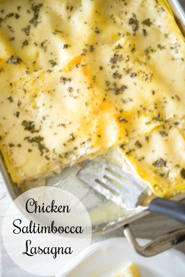 Chicken Saltimbocca Lasagna incorporates all of the flavors you love in the traditional dish like chicken, Italian prosciutto, fresh sage, and a delicious white wine lemon sauce layered in one pan. 