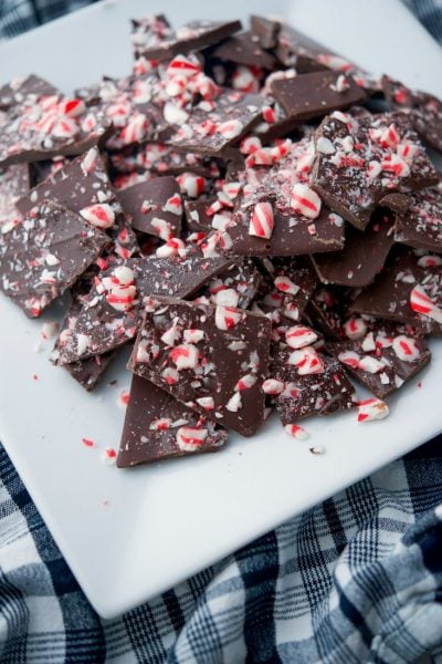 Looking for a quick and easy holiday dessert to bring to a last minute gathering? This Dark Chocolate Candy Cane Bark is perfect!