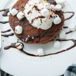 A stack of Hot Chocolate Pancakes on a plate 