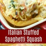 A close up of Italian Stuffed Spaghetti Squash