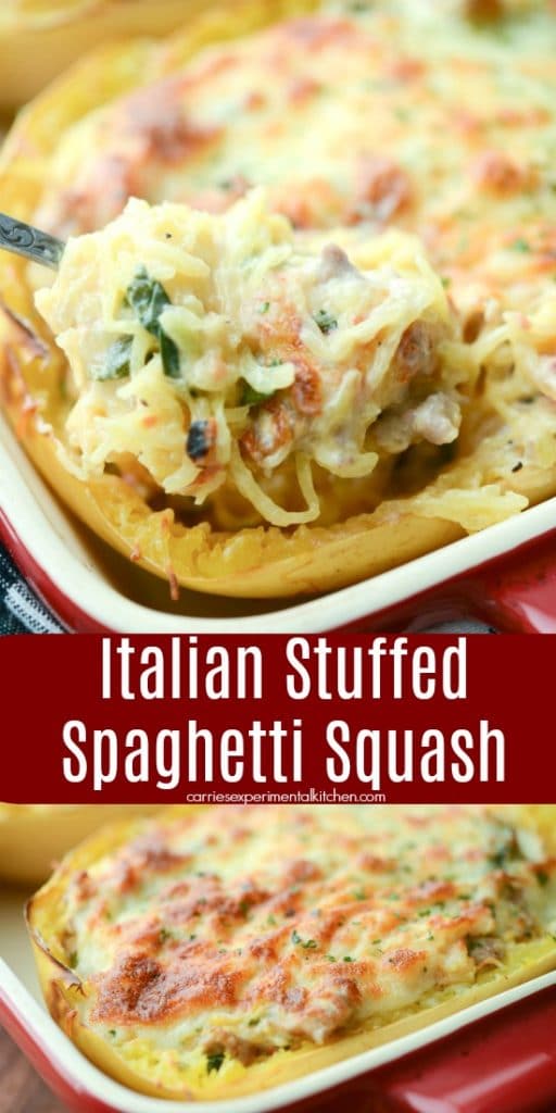 A close up of Italian Stuffed Spaghetti Squash