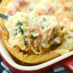 A close up of Italian Stuffed Spaghetti Squash on a spoon.