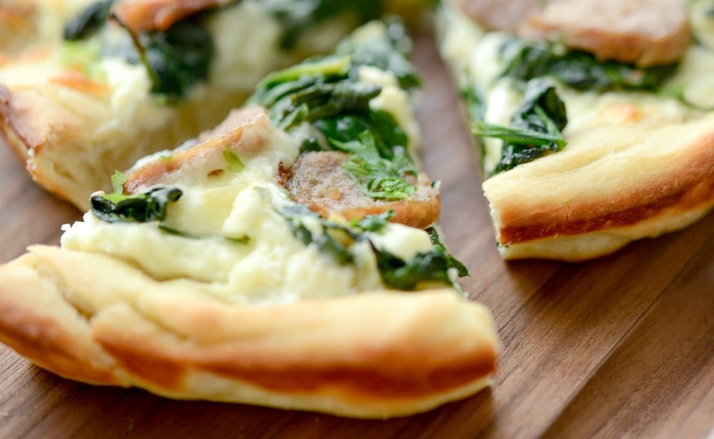 Sausage & Spinach White Deep Dish Pizza
