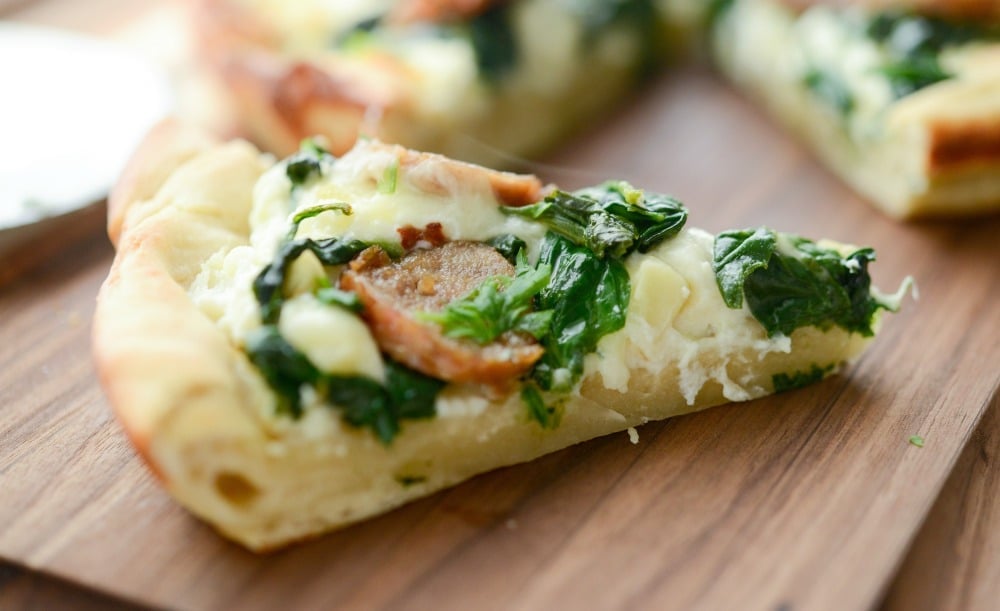 Sausage & Spinach White Deep Dish Pizza