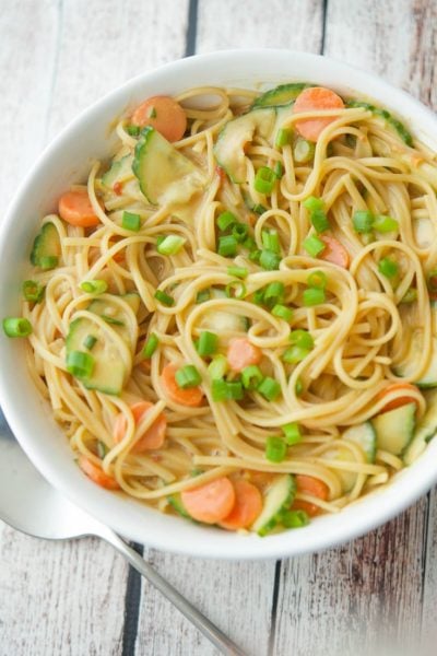 A bowl of Spicy Peanut noodle salad