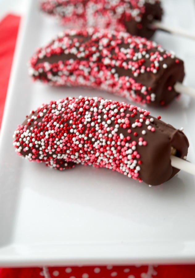 A close up of valentines banana pops