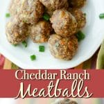 Cheddar Ranch Meatballs made with extra lean ground beef, Hidden Valley Ranch seasonings, gluten free breadcrumbs and shredded Cheddar cheese.