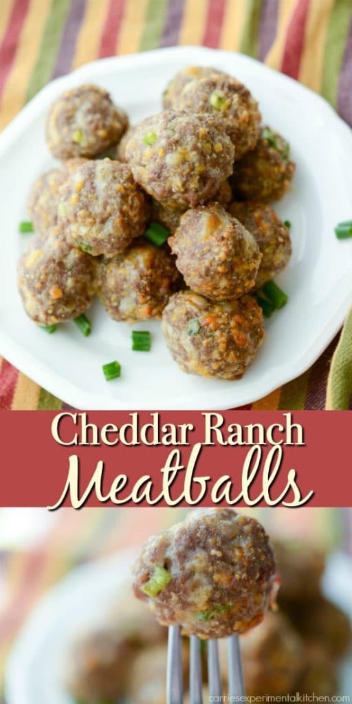 Cheddar Ranch Meatballs made with extra lean ground beef, Hidden Valley Ranch seasonings, gluten free breadcrumbs and shredded Cheddar cheese.