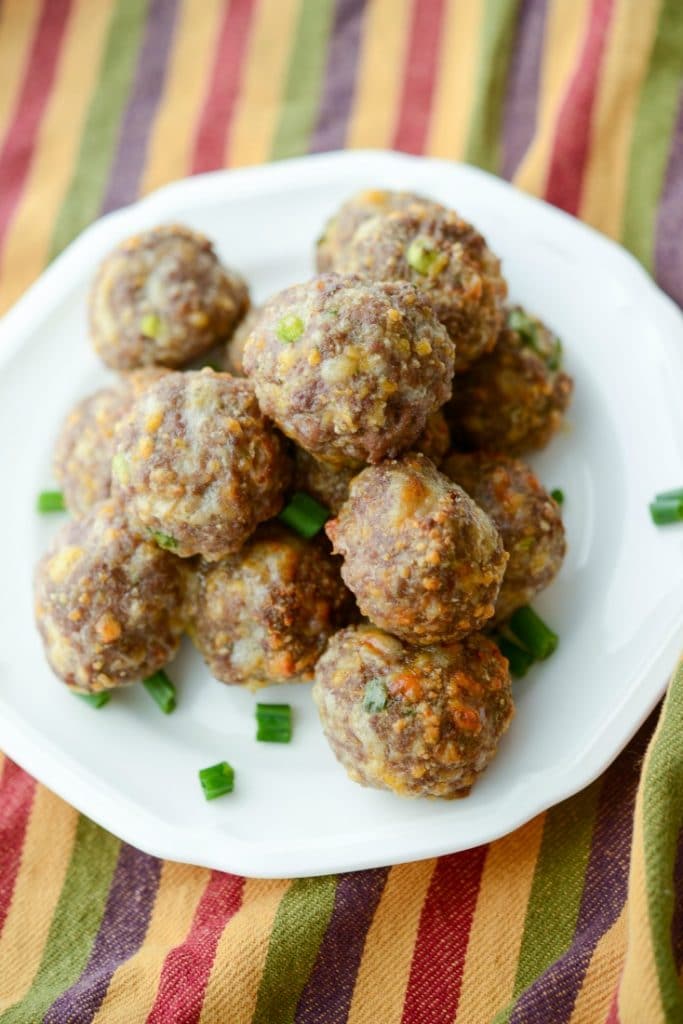 Cheddar Ranch Meatballs made with extra lean ground beef, Hidden Valley Ranch seasonings, gluten free breadcrumbs and shredded Cheddar cheese.