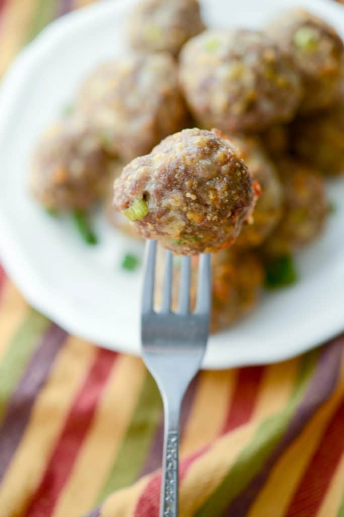 Cheddar Ranch Meatballs made with extra lean ground beef, Hidden Valley Ranch seasonings, gluten free breadcrumbs and shredded Cheddar cheese.