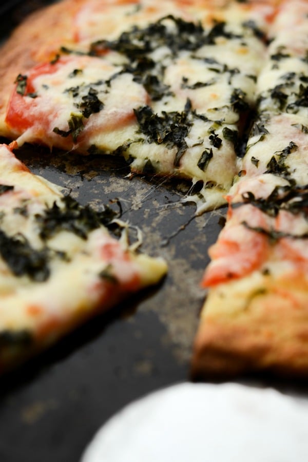 A close up of Caprese Fat Head Pizza