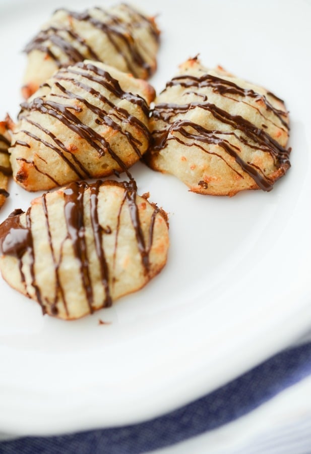 A close up of Chocolate Drizzled Coconut Macaroons