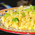 Rotini con Broccoli is a simple weeknight meal made with rotini pasta, broccoli florets, garlic, and grated Pecorino Romano cheese.