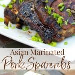 Pork spareribs slowly simmered until they're fall-off-the-bone tender; then brushed with an Asian Marinade and grilled to perfection.