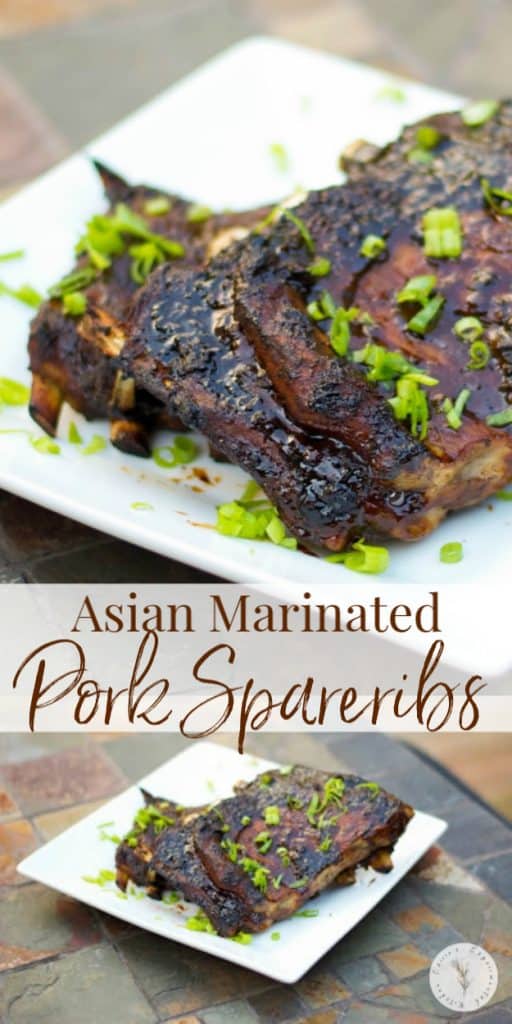 Pork spareribs slowly simmered until they're fall-off-the-bone tender; then brushed with an Asian Marinade and grilled to perfection.
