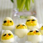 These Easter Chick Deviled Eggs are easy to make and would make a tasty, cute addition to your holiday table.