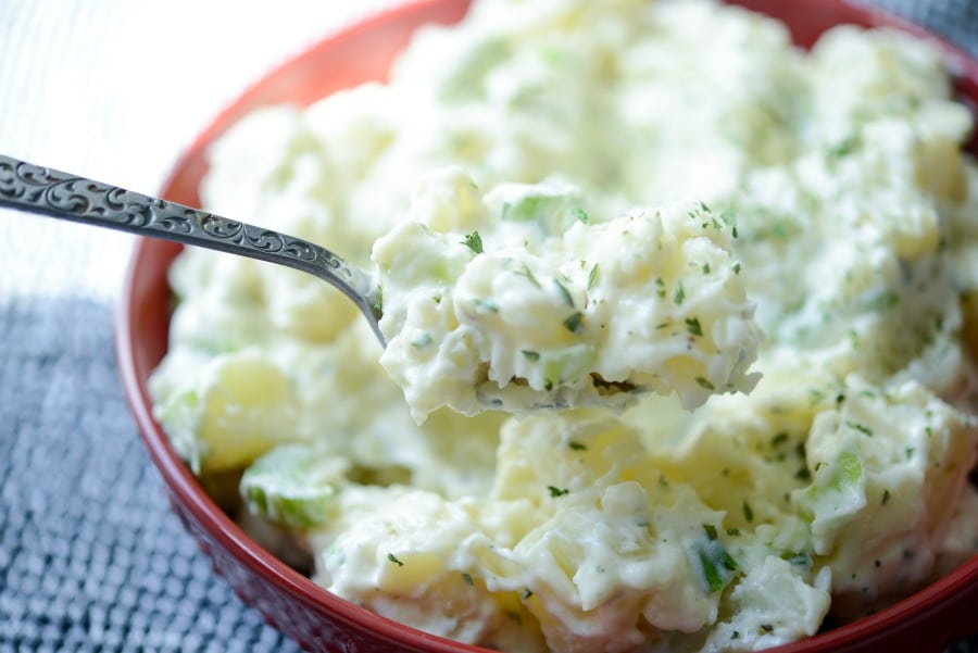 A close up of a bowl of Classic Potato Salad