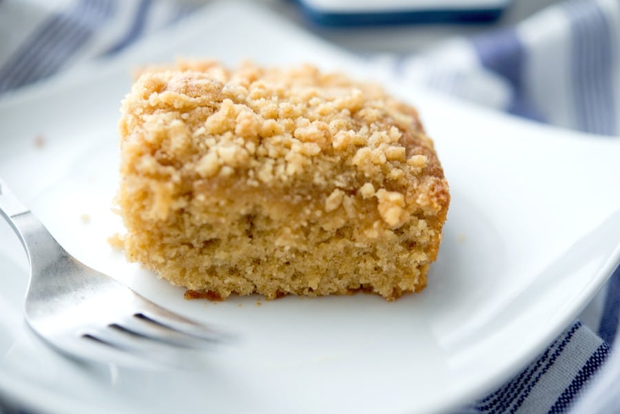 A piece of Coffee cake on a plate