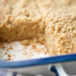 A close up of coffee cake in a pan
