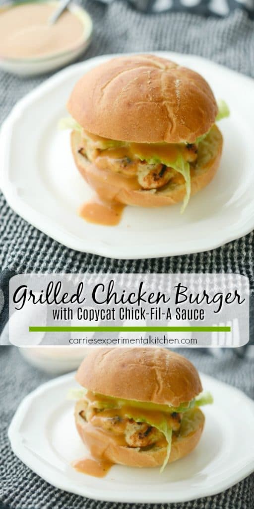 A close up of Grilled Chicken Burger with Copycat Chick-Fil-A sauce