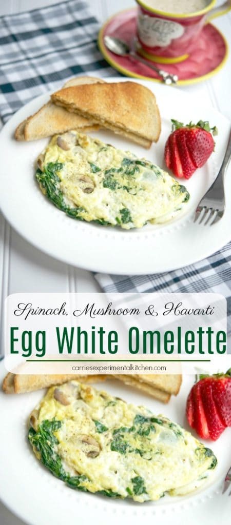 A close up of Spinach, mushroom and havarti egg white omlet