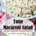 Tuna Macaroni Salad made with gluten free brown rice macaroni, solid white albacore tuna in water and fresh garden vegetables.