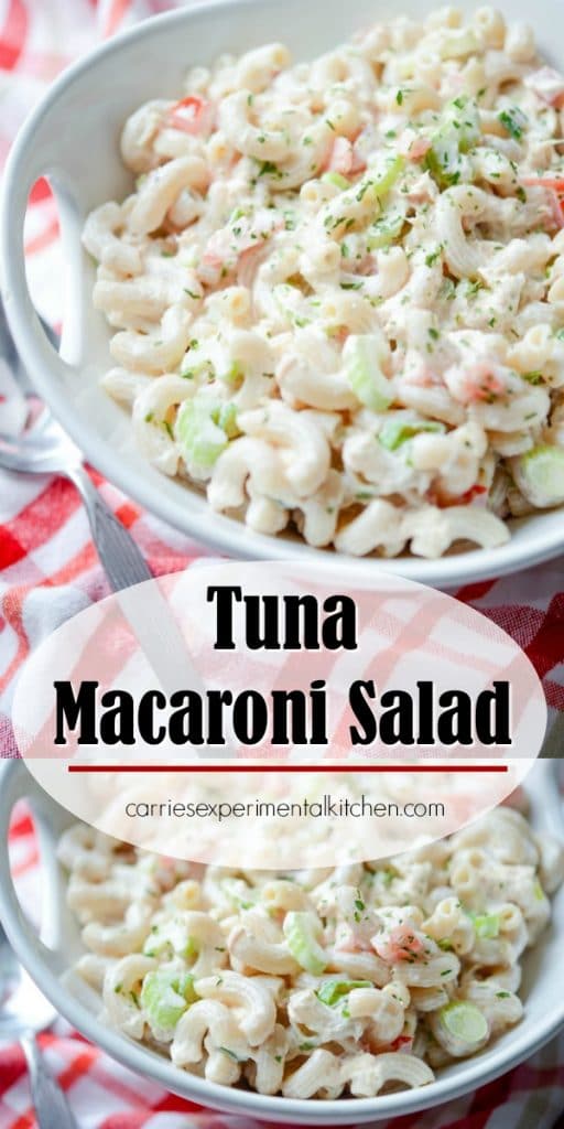Tuna Macaroni Salad made with gluten free brown rice macaroni, solid white albacore tuna in water and fresh garden vegetables.