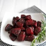 Fresh beets tossed with balsamic vinegar, rosemary and extra virgin olive oil; then roasted until soft and tender. Eat them hot or cold.