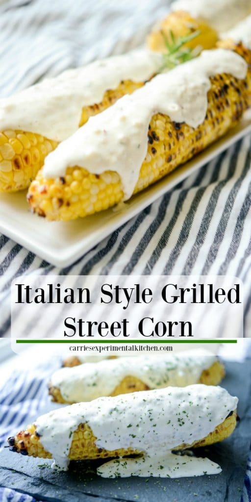 A piece of Italian Style Grilled Street Corn on a table