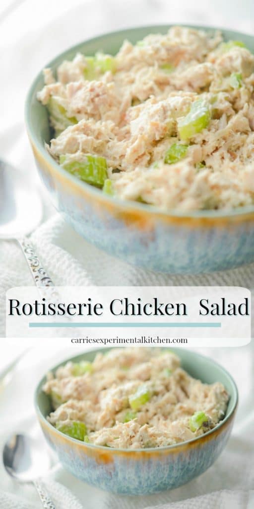 Chicken Salad made using a store bought, finely shredded Rotisserie whole roaster chicken is a super easy way to make a deliciously quick family meal.