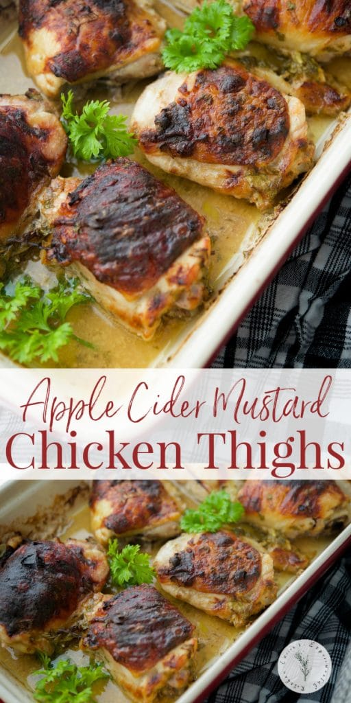 Apple Cider Mustard Chicken Thighs in a dish