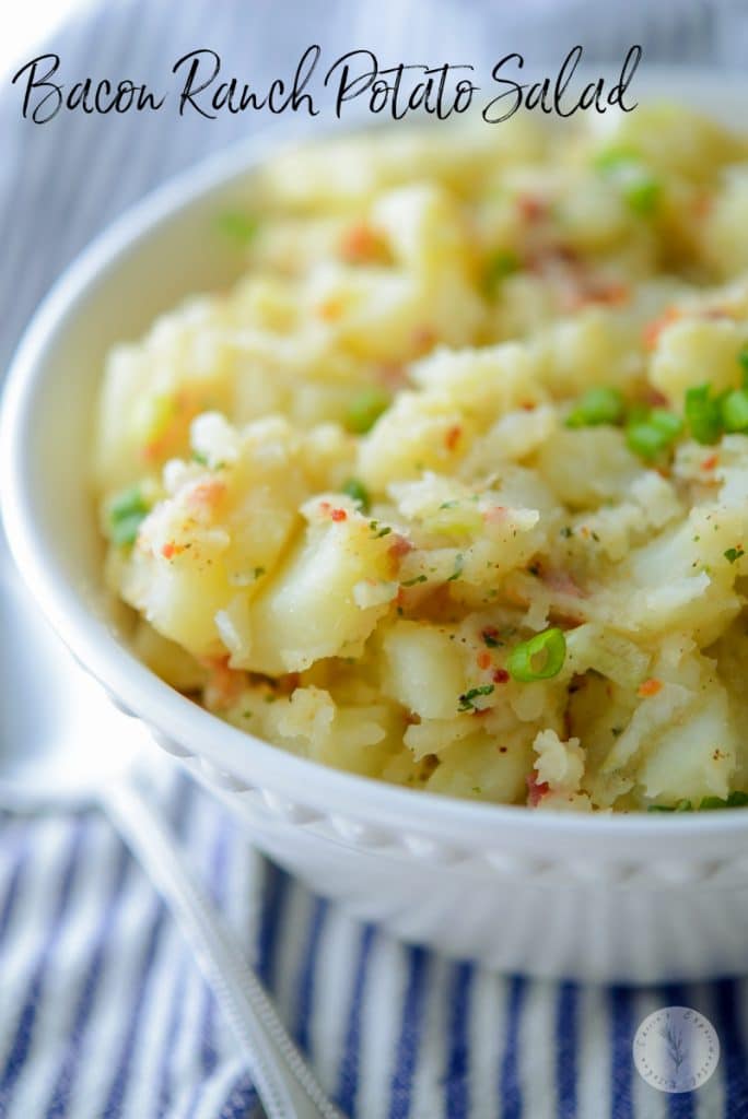 A close up of Bacon Ranch Potato Salad