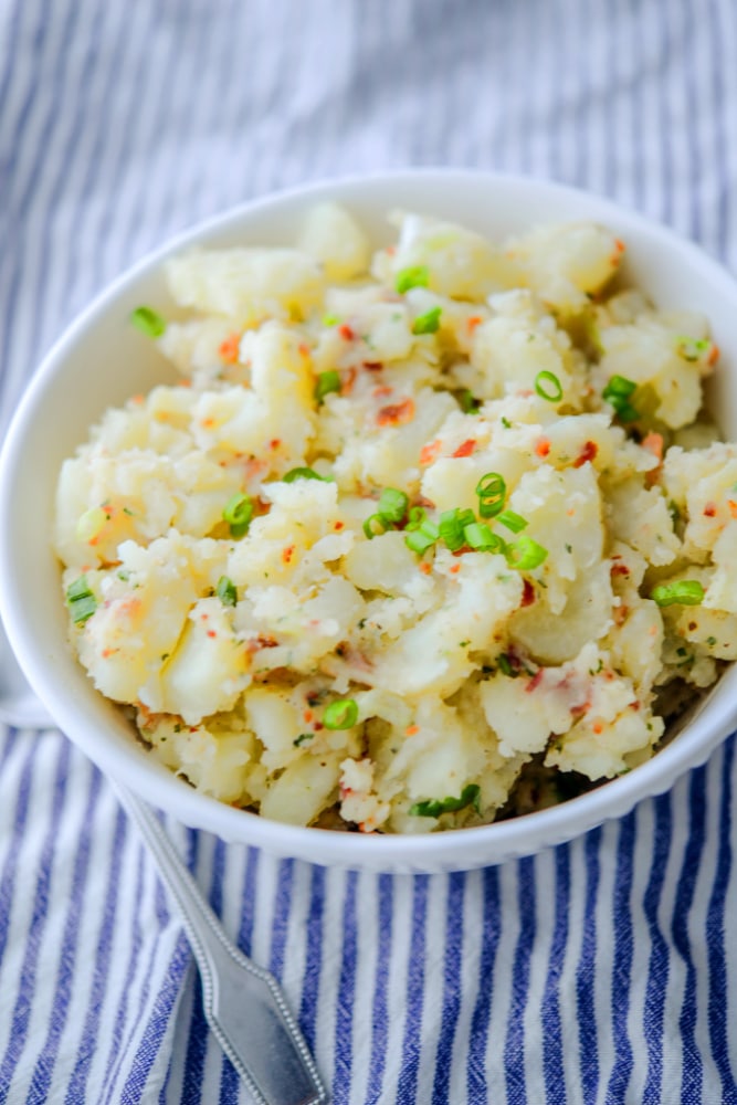 If you're looking for a non-mayo based salad, this Bacon Ranch Potato Salad in a white vinaigrette will be sure to please even the most pickiest eaters. 