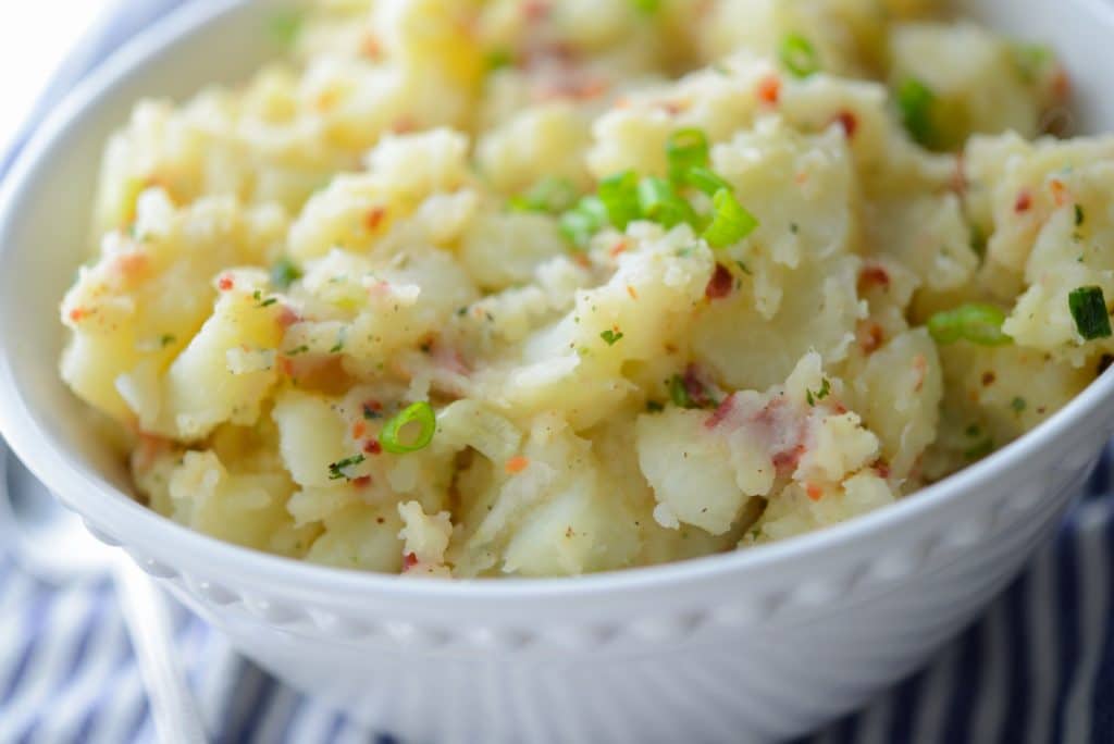 Bacon Ranch Potato Salad horizontal in a bowl