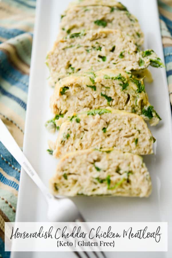 Horseradish Cheddar Chicken Meatloaf on a plate