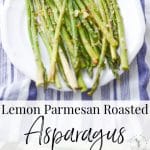 Fresh bundles of asparagus tossed with lemon zest, grated Parmesan cheese, Extra Virgin Olive Oil; then briefly roasted in the oven until al dente.