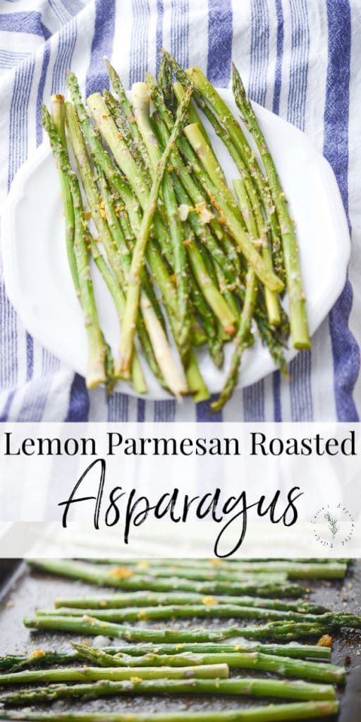 Fresh bundles of asparagus tossed with lemon zest, grated Parmesan cheese, Extra Virgin Olive Oil; then briefly roasted in the oven until al dente.