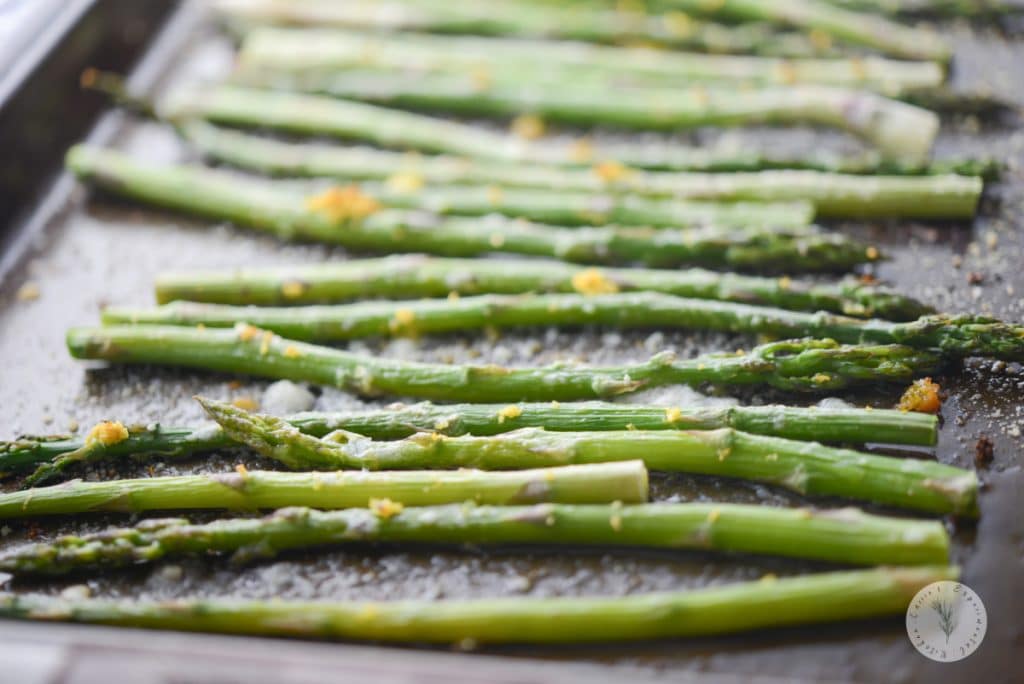 Lemon Parmesan Roasted Asparagus on a sheet pan