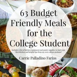 63 Budget Friendly Meals for the College Student...plus a list of kitchen equipment and pantry items to stock your first college kitchen!