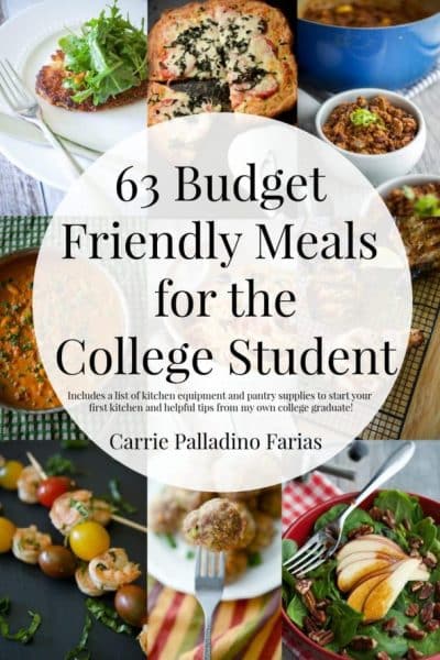 63 Budget Friendly Meals for the College Student...plus a list of kitchen equipment and pantry items to stock your first college kitchen!