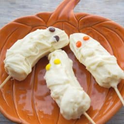 Halloween Banana Mummies on a plate