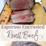 A close up of Espresso Encrusted Roast Beef with a fork