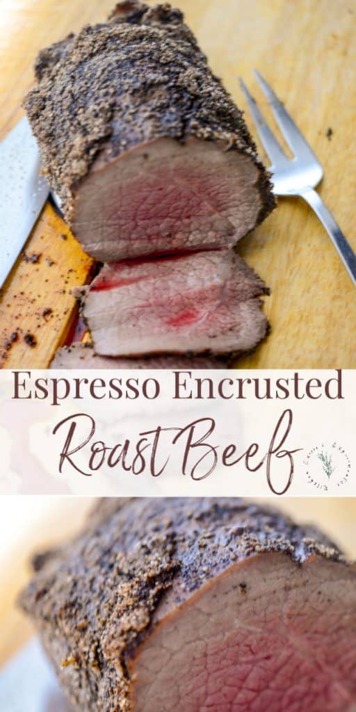 A close up of Espresso Encrusted Roast Beef with a fork