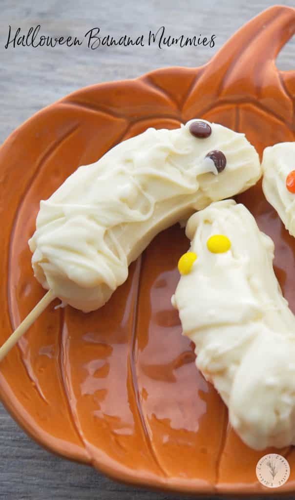 A close up of Halloween Banana Mummies