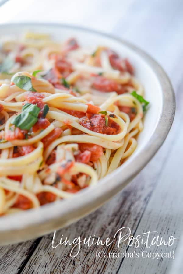 Enjoy the popular Linguine Positano made with fire roasted tomatoes, garlic and basil from Carrabba's Italian Grill at home. 