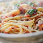 Linguine Positano closeup in bowl