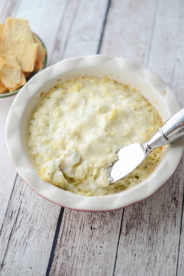 A plate Marinated Hot Artichoke Dip