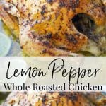 Lemon Pepper Whole Roasted Chicken on a plate